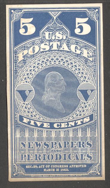 US #PR4P4 5c Newspaper 1865 Card Proof Cat $60.00  