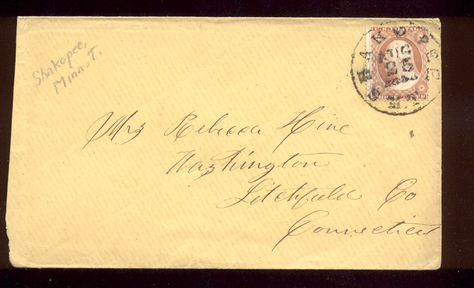 26 cover Shakope MT (Minnesota Territory) cancel PH521  